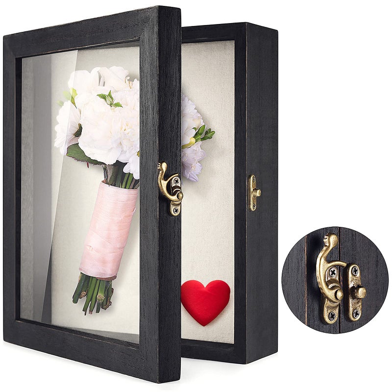TJMOREE TJ.MOREE Shadow Box for Flowers 8 x 10 Shadowbox Display Case Picture Frame with Glass Window Door Wedding Bouquet Memorabilia Medals Military Photos Memory Box for Keepsakes - Rustic Black - Image 1